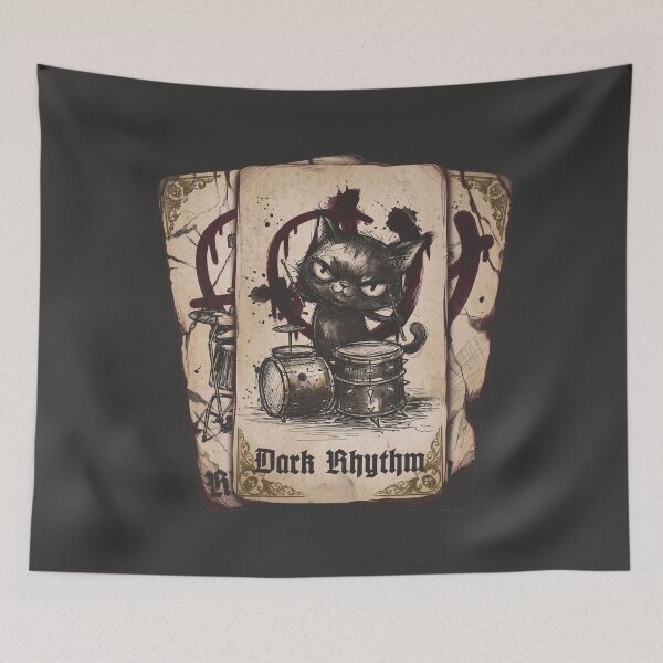 Item preview, Punk Dark Rhythm Drum Cat Special Edition for Dark Textiles designed and sold by Shyla Marsare.