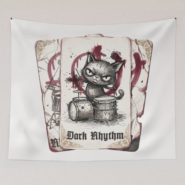 Item preview, Punk Dark Rhythm Drum Cat Special Edition for Light Textiles designed and sold by Shyla Marsare.
