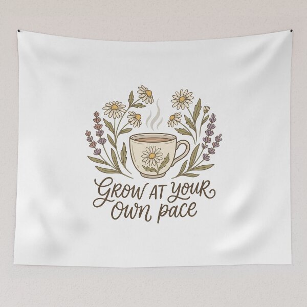 Item preview, Grow At Your Own Pace Floral Teacup Self Care designed and sold by BobbyTee Merch.