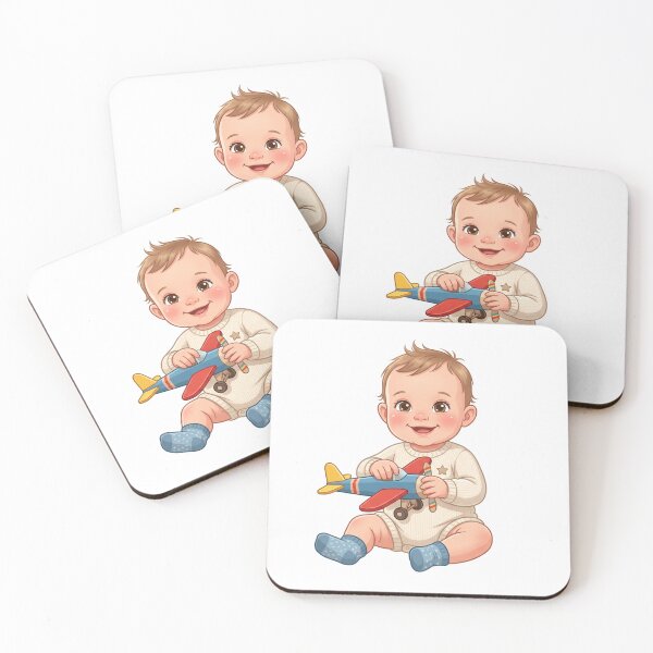 Item preview, Cute Baby Holding Airplane Toy | Retro Nursery Aviation Art designed and sold by KaleeDesigns.