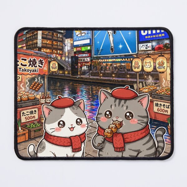 Item preview, Kawaii Cats Osaka Dotonbori Japan Night - Freda and Junior Takoyaki Street Food designed and sold by MAISON SYLVIE.