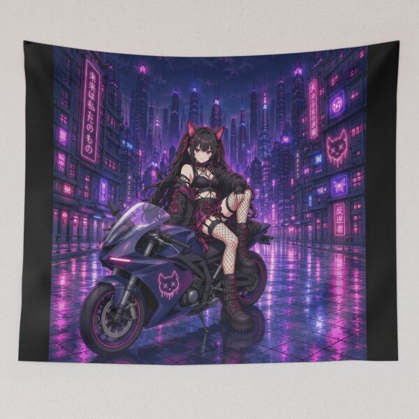 Item preview, Cyberpunk Neko Biker Girl – Megumi Neon Anime designed and sold by Revyra Design .