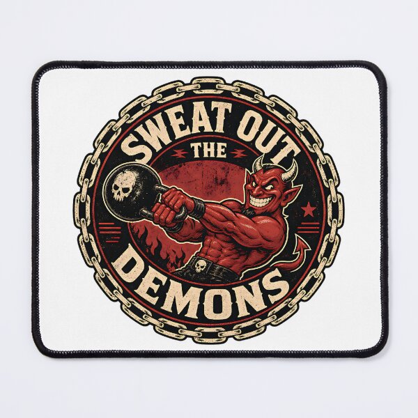 Item preview, Sweat Out The Demons Kettlebell Devil Gym Emblem designed and sold by Simon-art-land.