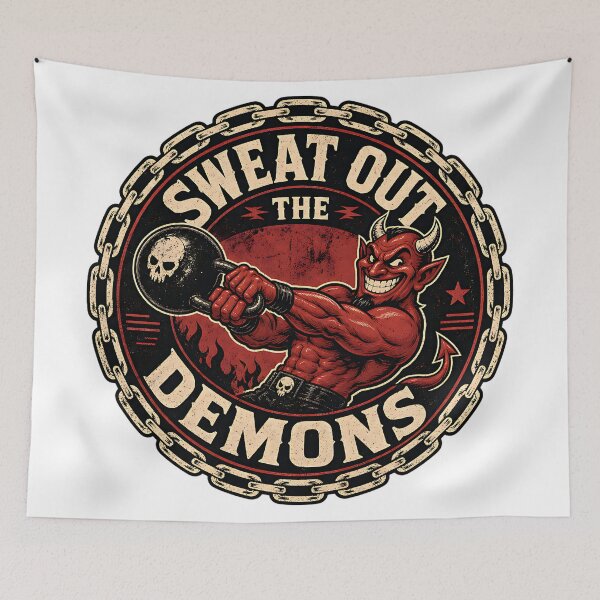 Item preview, Sweat Out The Demons Kettlebell Devil Gym Emblem designed and sold by Simon-art-land.