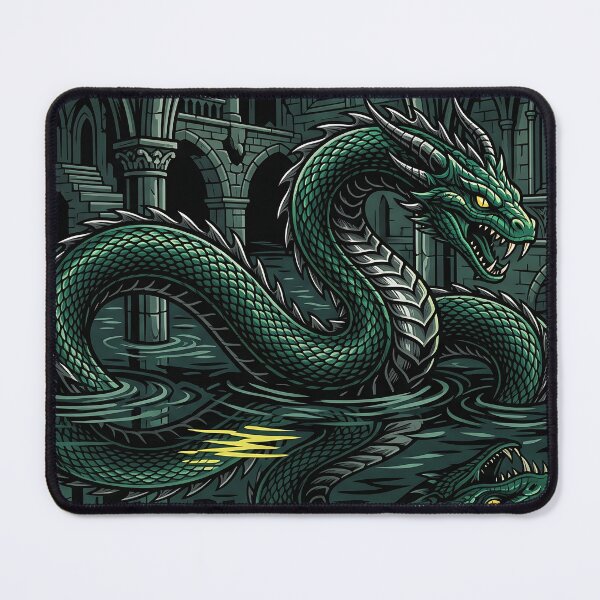 Item preview, Basilisk Serpent in Gothic Dungeon Ruins - Emerald Dark Fantasy Art designed and sold by KreonaTime.