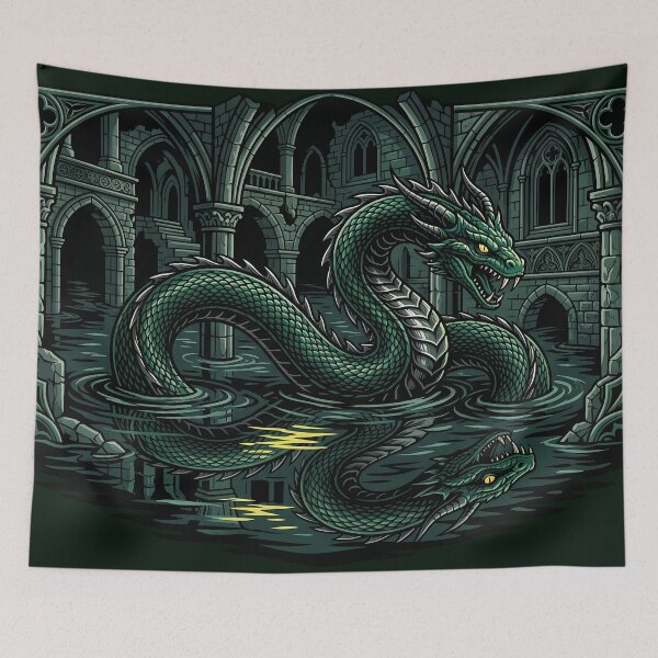Item preview, Basilisk Serpent in Gothic Dungeon Ruins - Emerald Dark Fantasy Art designed and sold by KreonaTime.