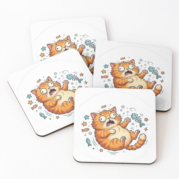 Item preview, Funny Scared Cat Floating with Fish Bones Cute Pop Art designed and sold by DNBY.