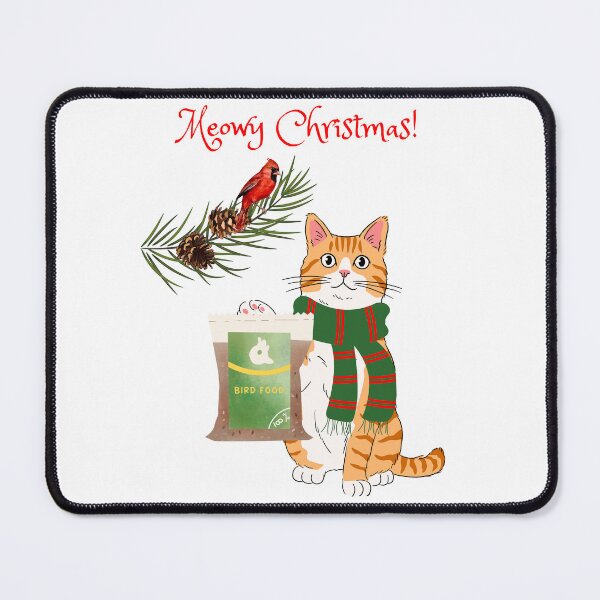 Item preview, Meowy Christmas Orange Cat Feeding Birds designed and sold by MYCatStuff.