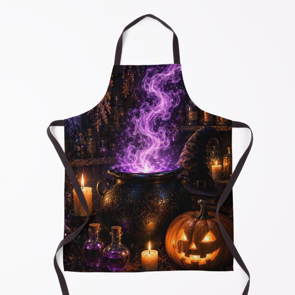 Item preview, Magical Halloween Cauldron with Glowing Purple Potion and Jack-o'-Lantern designed and sold by Dreamy Armine Art.