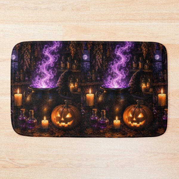 Item preview, Magical Halloween Cauldron with Glowing Purple Potion and Jack-o'-Lantern designed and sold by Dreamy Armine Art.