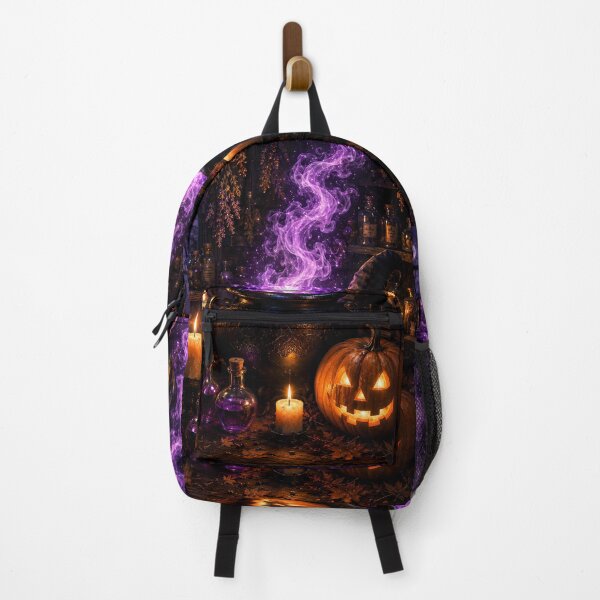 Item preview, Magical Halloween Cauldron with Glowing Purple Potion and Jack-o'-Lantern designed and sold by Dreamy Armine Art.