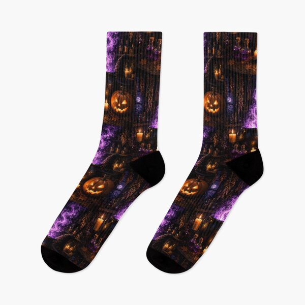 Item preview, Magical Halloween Cauldron with Glowing Purple Potion and Jack-o'-Lantern designed and sold by Dreamy Armine Art.