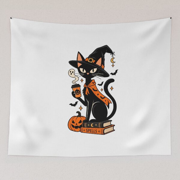 Item preview, Spooky Halloween Black Cat Book Pumpkin Autumn Gift - Witch Cat Coffee Spells designed and sold by Artycom.