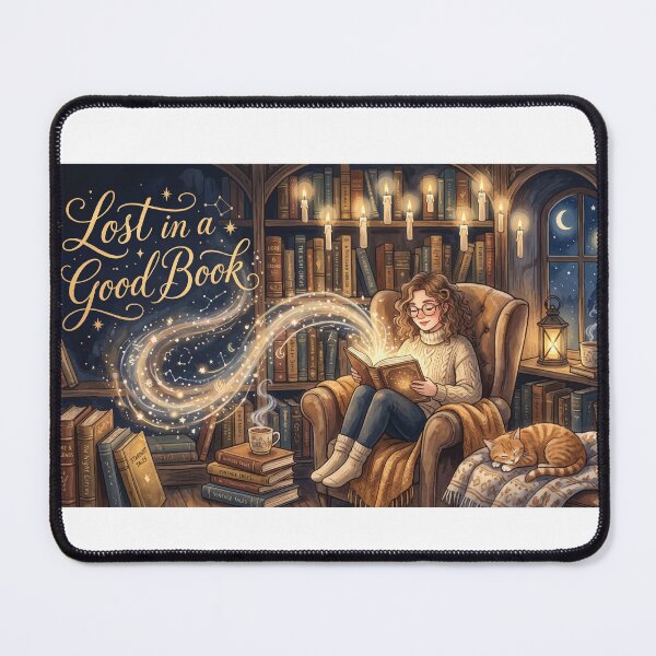 Item preview, Lost in a Good Book Cozy Reading Nook Fantasy Library Art designed and sold by AmberlightArt.