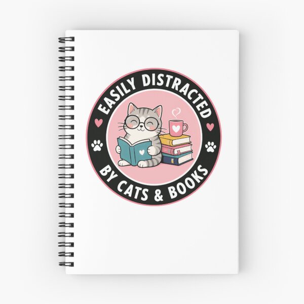 Item preview, Easily Distracted By Cats & Books Cat Lover Bookworm Reader Feline Bibliophile designed and sold by HumansStuck12.