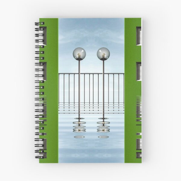 Item preview, twin lamps and fence on a geometric urban green wall designed and sold by mister-john.