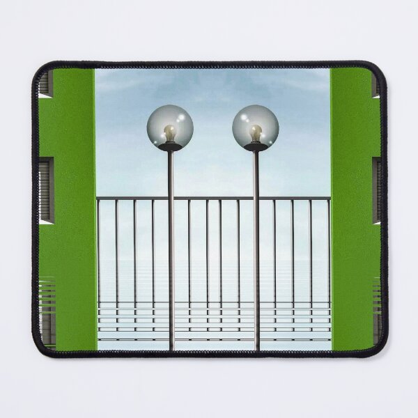 Item preview, twin lamps and fence on a geometric urban green wall designed and sold by mister-john.