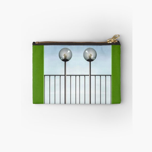 Item preview, twin lamps and fence on a geometric urban green wall designed and sold by mister-john.