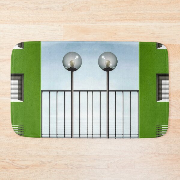 Item preview, twin lamps and fence on a geometric urban green wall designed and sold by mister-john.