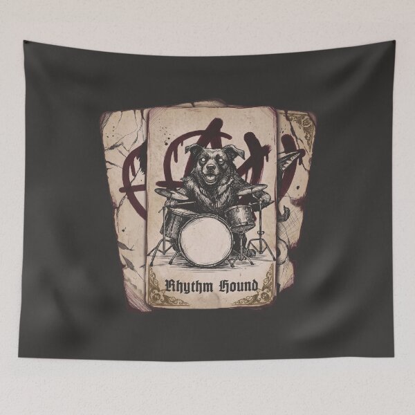 Item preview, Punk Rhythm Hound Drum Dog Special Edition for Dark Textiles designed and sold by Shyla Marsare.