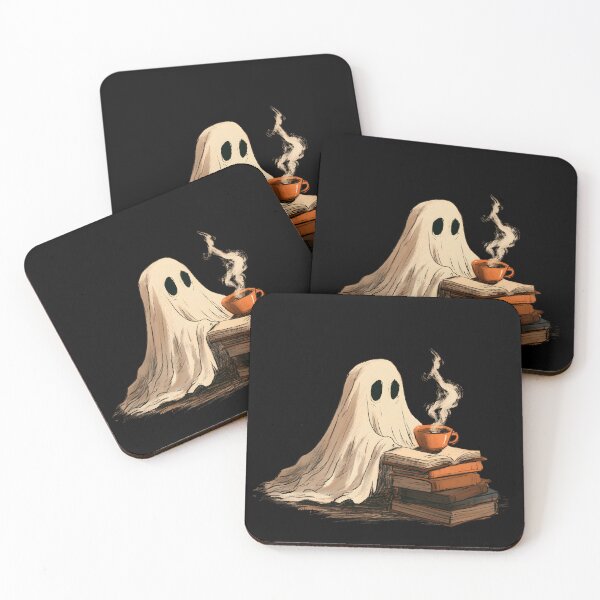 Item preview, Cozy Ghost Reading with Coffee – Spooky Book Lover designed and sold by KAM-KAM-STORE.