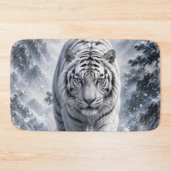 Item preview, White Tiger Walking Through Snowy Mountains – Majestic Winter Wildlife Art designed and sold by ManJiangHong.