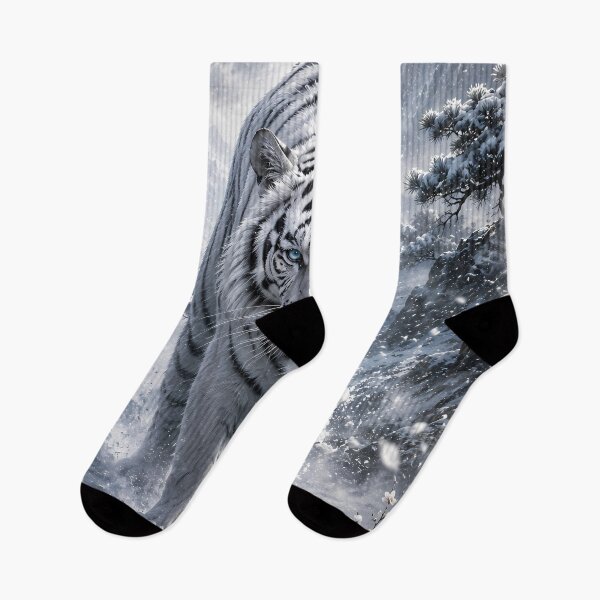 Item preview, White Tiger Walking Through Snowy Mountains – Majestic Winter Wildlife Art designed and sold by ManJiangHong.