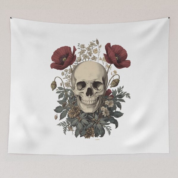 Item preview, Vintage Floral Skull Illustration | Gothic Botanical Skeleton Art designed and sold by muhammadkhafidh.
