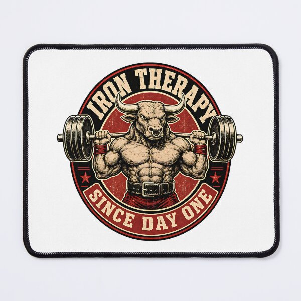 Item preview, Iron Therapy Since Day One Bull Barbell Gym Emblem designed and sold by Simon-art-land.