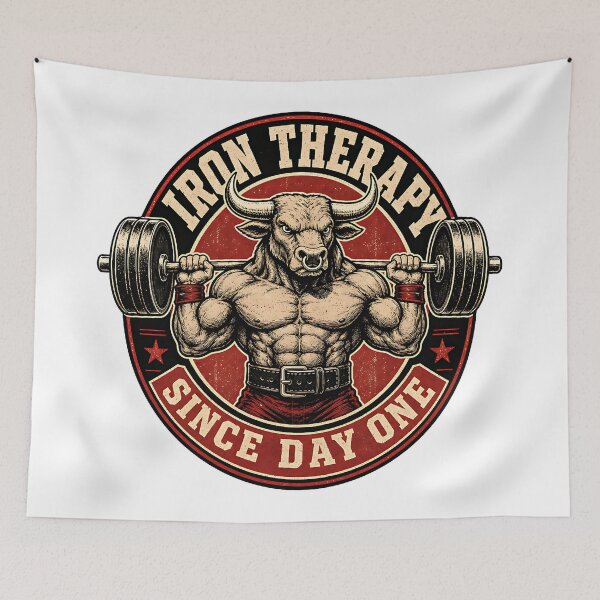 Item preview, Iron Therapy Since Day One Bull Barbell Gym Emblem designed and sold by Simon-art-land.