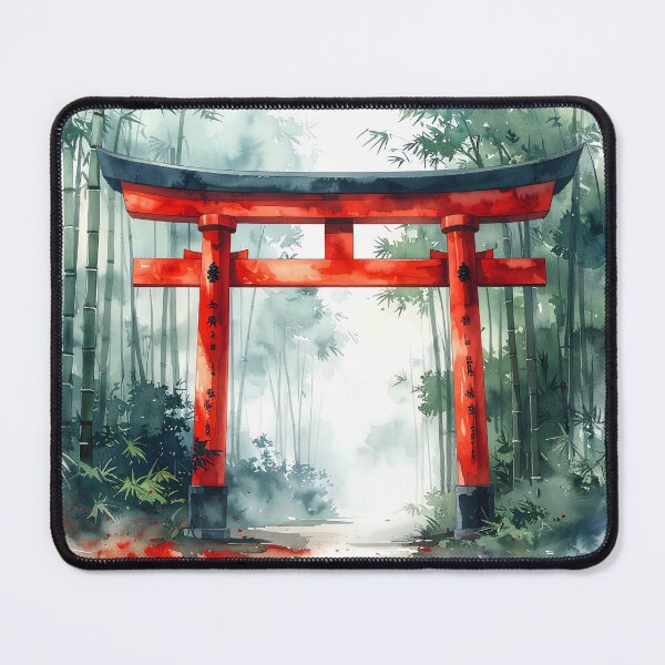 Item preview, Red Torii Gate in Misty Bamboo Forest designed and sold by BetweenForms.