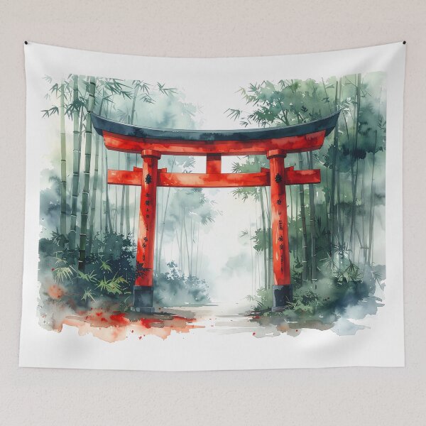 Item preview, Red Torii Gate in Misty Bamboo Forest designed and sold by BetweenForms.