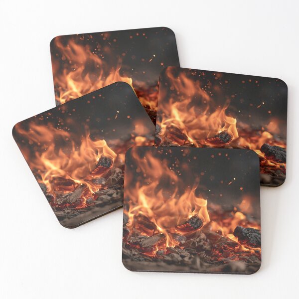 Item preview, Campfire Embers Close Up Glowing Coals and Orange Flames at Night designed and sold by Yoruhara.