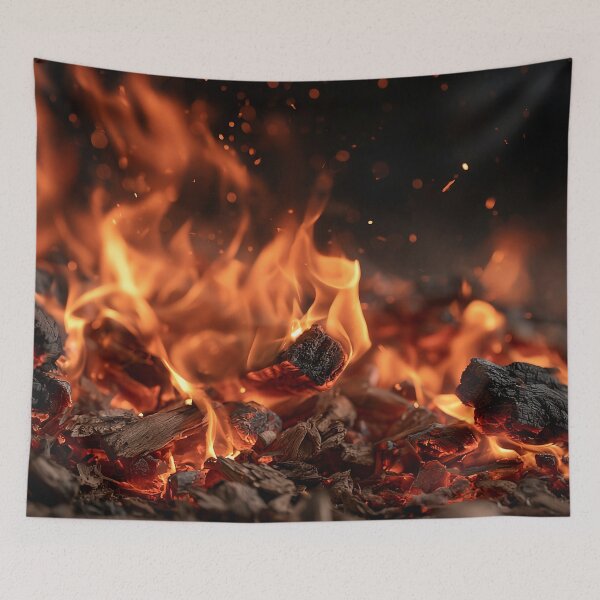 Item preview, Campfire Embers Close Up Glowing Coals and Orange Flames at Night designed and sold by Nine Lives Studio.
