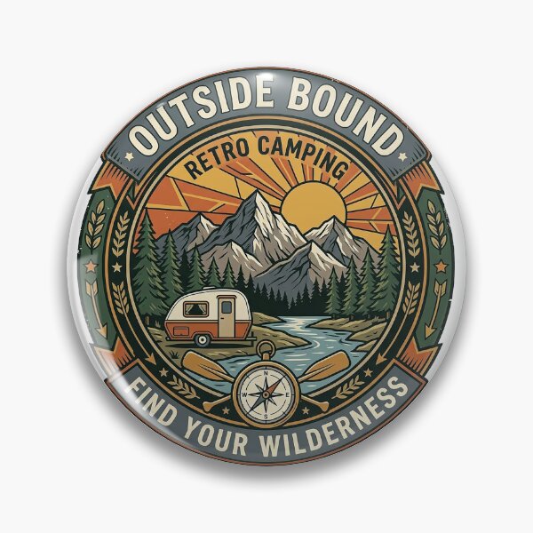 Item preview, Outside Bound Retro Camping Badge – Vintage Mountain Camper Wilderness Adventure designed and sold by cannsuh.