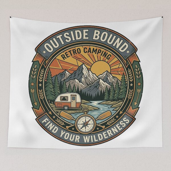 Item preview, Outside Bound Retro Camping Badge – Vintage Mountain Camper Wilderness Adventure designed and sold by cannsuh.