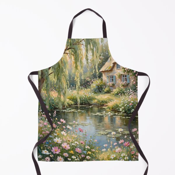 Item preview, Willow Pond Cottage - Thatched Roof Cottage With Wildflower Garden Painting designed and sold by Jozefin's Studio.