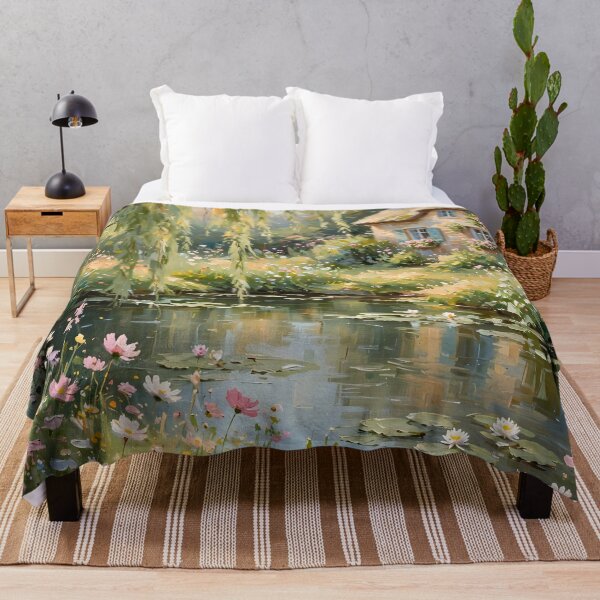 Item preview, Willow Pond Cottage - Thatched Roof Cottage With Wildflower Garden Painting designed and sold by Jozefin's Studio.