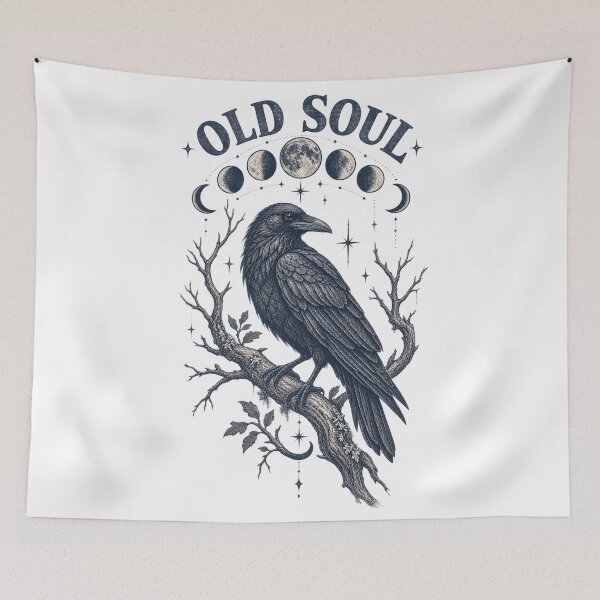 Item preview, Old Soul Crow Moon Phases Gothic Nature Art designed and sold by Hearth & Hollow.