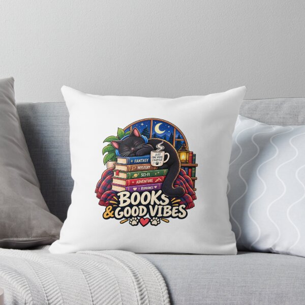 Item preview, Books and Good Vibes - Cute Black Cat Reading - Just One More Chapter designed and sold by V-enus-.