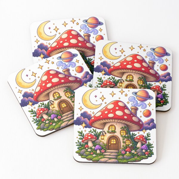Item preview, Magical Mushroom House in a Cosmic Night designed and sold by TinyWeird.