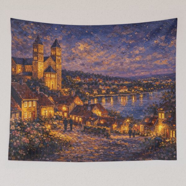 Item preview, Ebeltoft by night painting, Denmark – A Beautiful Village in Europe. designed and sold by GalleryKauffeld.