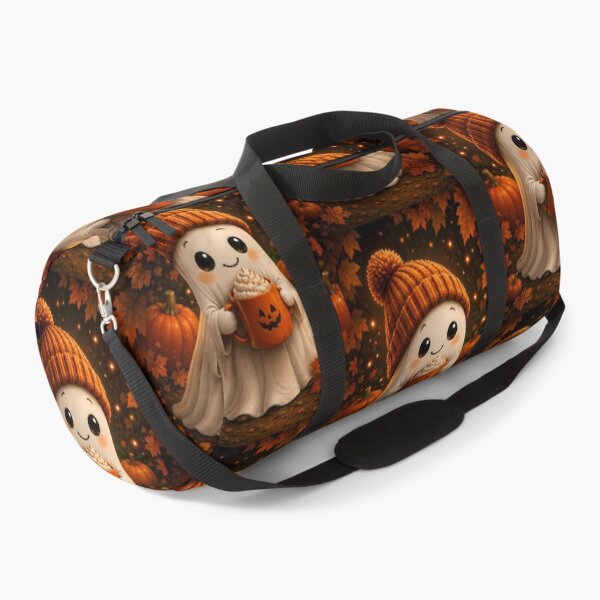 Item preview, Cozy Halloween Ghost Enjoying a Pumpkin Spice Drink in Autumn Woods designed and sold by Dreamy Armine Art.