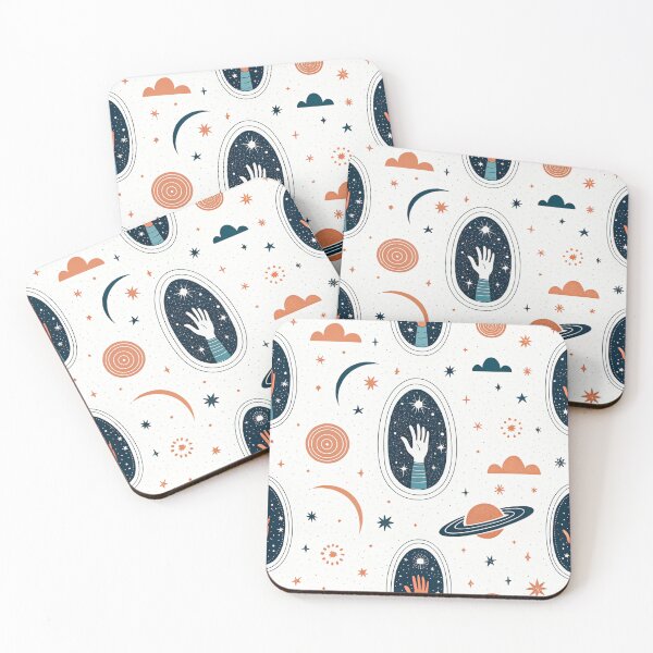 Item preview, Celestial Hands & Saturn Space Seamless Pattern designed and sold by Soul Path Studio.