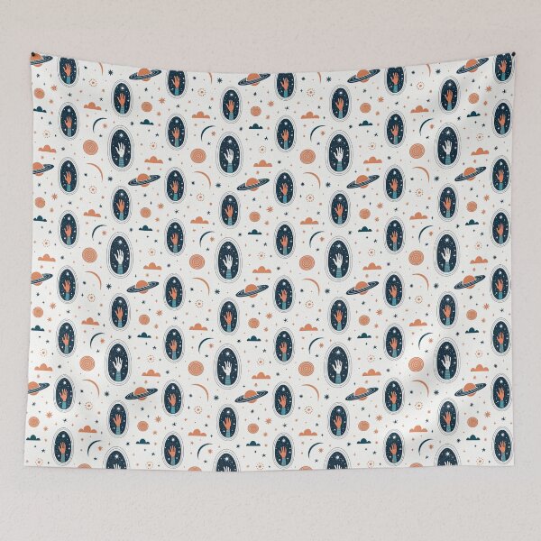Item preview, Celestial Hands & Saturn Space Seamless Pattern designed and sold by Soul Path Studio.