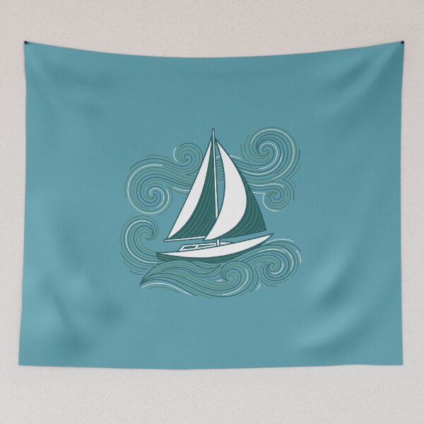 Item preview, Sailboat Ocean Waves Swirl Line Art Nautical Illustration designed and sold by KiwiRider.
