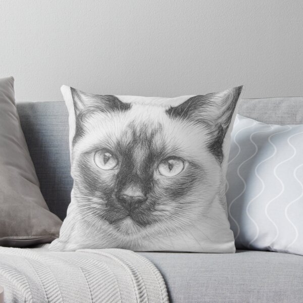 Item preview, Siamese Cat Pencil Sketch Portrait - Realistic Black and White Feline Art designed and sold by Leon Woods Pencil Art.