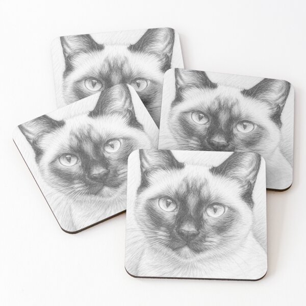 Item preview, Siamese Cat Pencil Sketch Portrait - Realistic Black and White Feline Art designed and sold by Leon Woods Pencil Art.