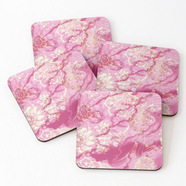 Item preview,  Pink floral ornate pattern of golden and dark pink blooms designed and sold by We Are Stardust.