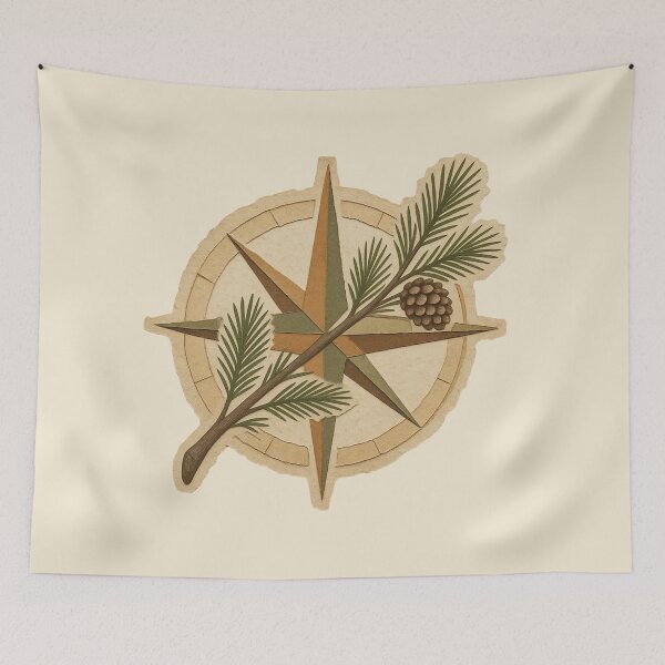 Item preview, Vintage Compass with Pine Branch and Cone designed and sold by ITCHAWAWAA.